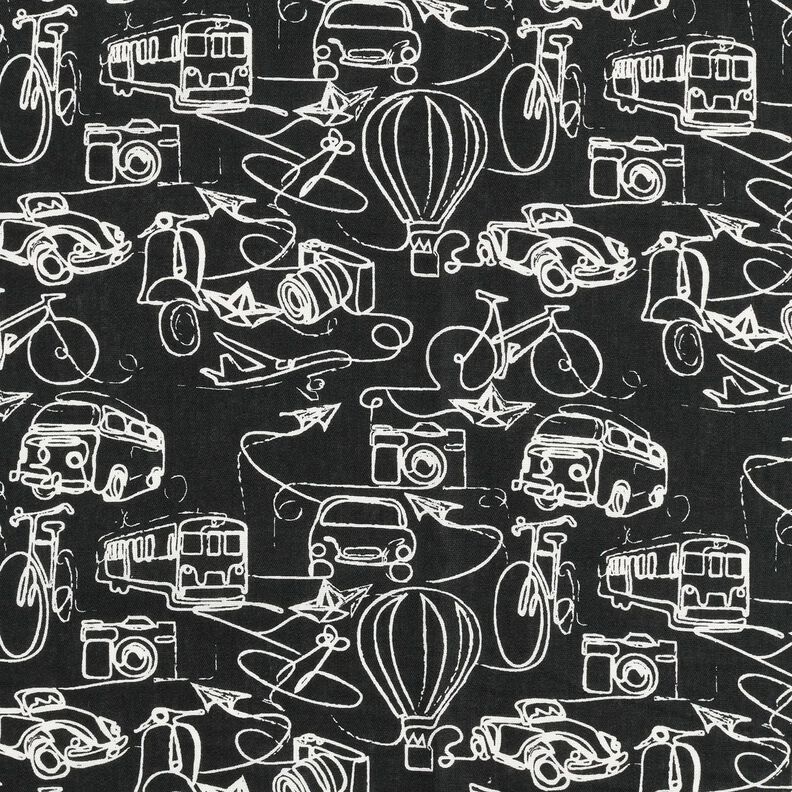 Tecido de algodão Em viagem – preto/branco,  image number 1