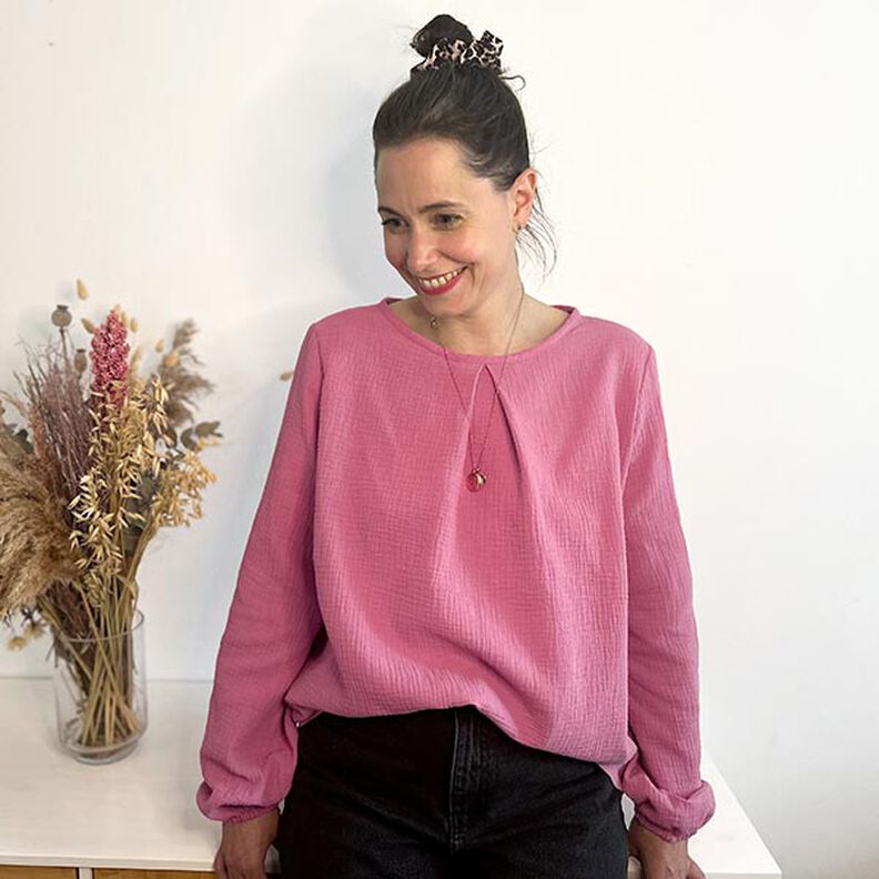 Musselina/ Tecido plissado duplo &ndash; p&uacute;rpura m&eacute;dia,  image number 6