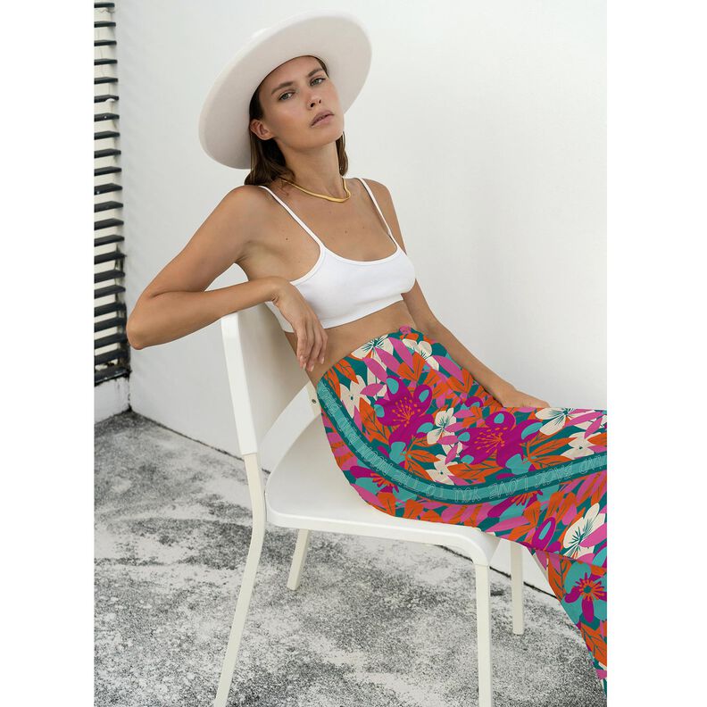 French Terry Sweat de verão Flores grandes – azul petróleo,  image number 8