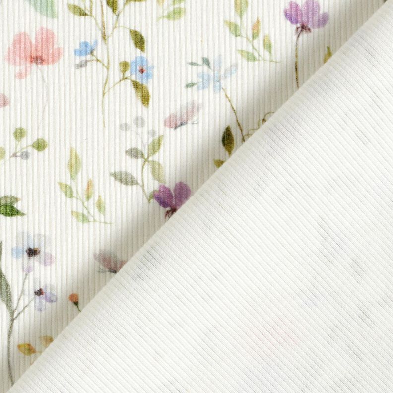 Jersey canelado Aguarela Prado de flores – marfim,  image number 4