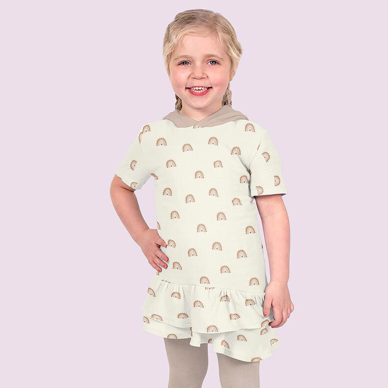 Musselina/ Tecido plissado duplo Aguarela Arco-íris Impressão Digital – marfim,  image number 6