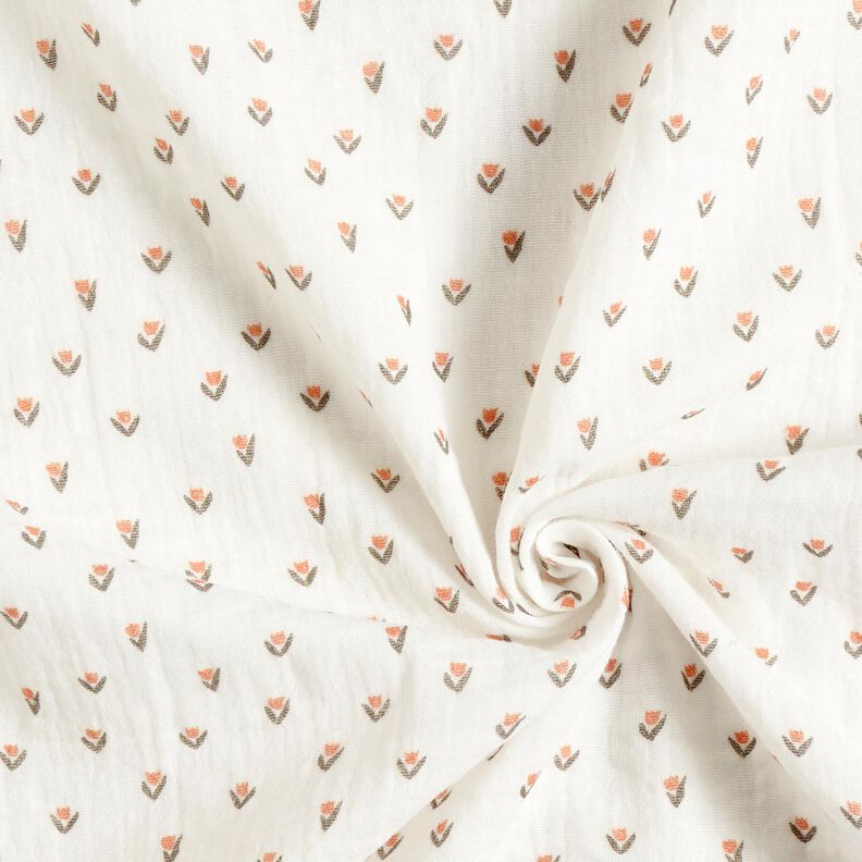 Musselina/ Tecido plissado duplo Mini tulipas Impressão Digital – branco,  image number 3