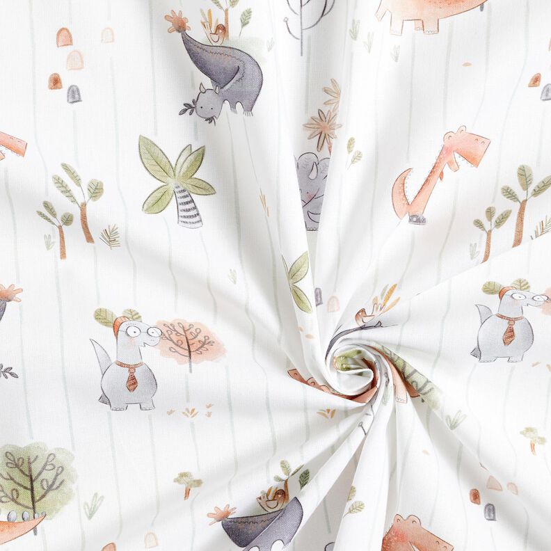 Popelina de algodão Dinossauros e riscas Impressão Digital – branco/verde amarelado,  image number 3