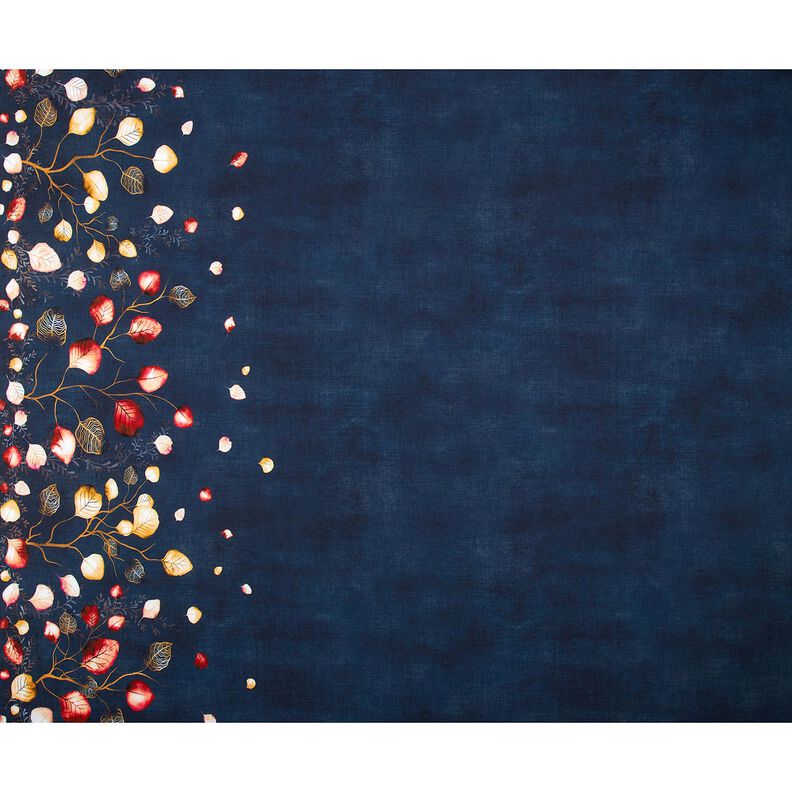 French Terry Tecido com orla Folhas de outono | Glitzerpüppi – azul-marinho/laranja-pêssego,  image number 5