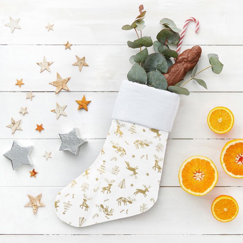 Tecido de algodão Cretone Renas e estrelas – marfim/dourado,  image number 5