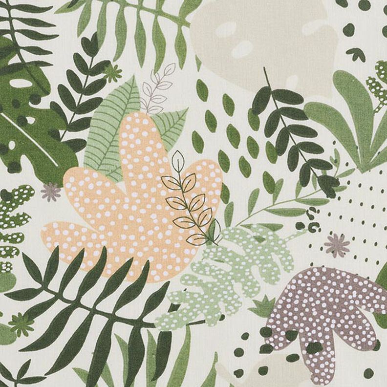 Tecido de algodão Cretone Plantas da selva abstratas – branco/verde,  image number 6