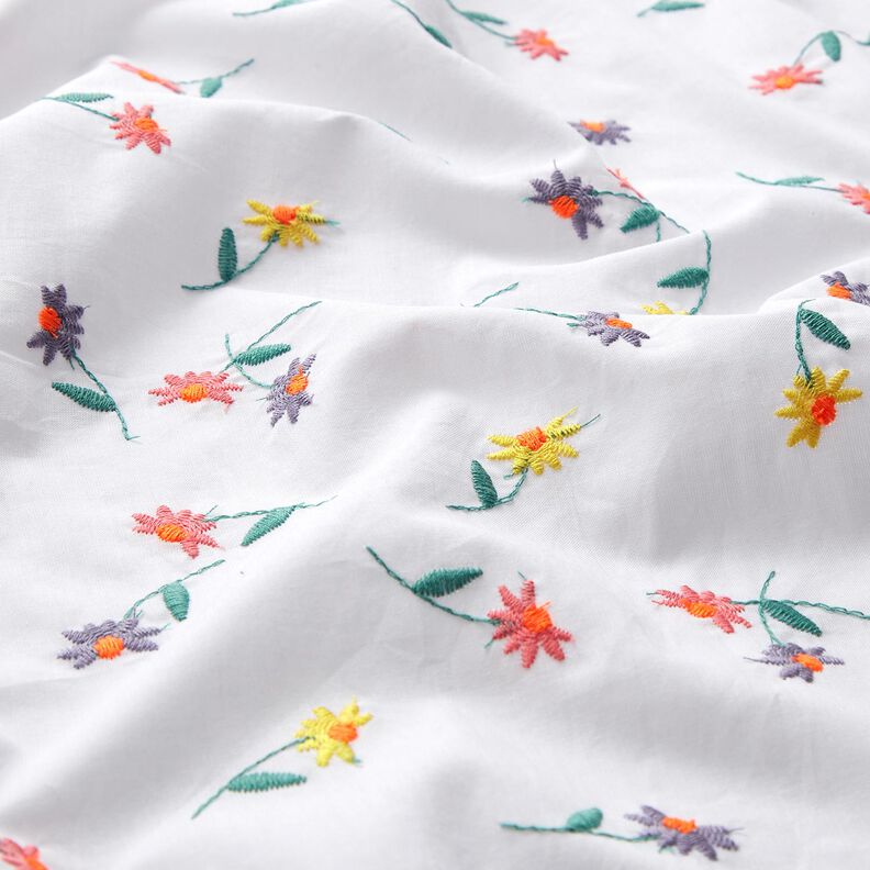 Cambraia fina de algodão Flores bordadas | Poppy Fabrics – branco/laranja vivo,  image number 2