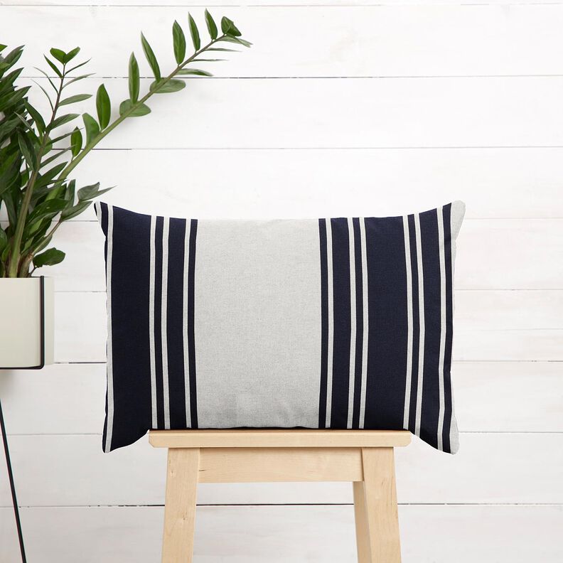 Tecido para decoração Panamá Riscas grossas – preto azulado/cinzento-névoa,  image number 7