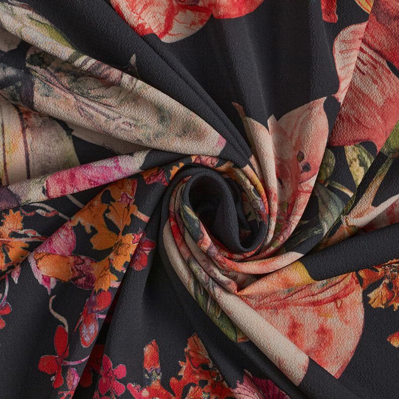 Crepe Chiffon Pintura floral – preto,  image number 3