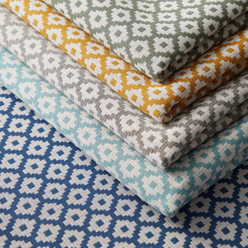 Tecido para exteriores jacquard Losangos – azul,  image number 5