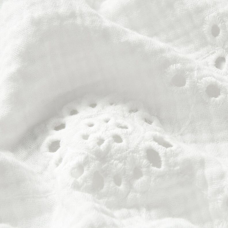 Musselina/ Tecido plissado duplo Bordado inglês Flores – branco,  image number 2