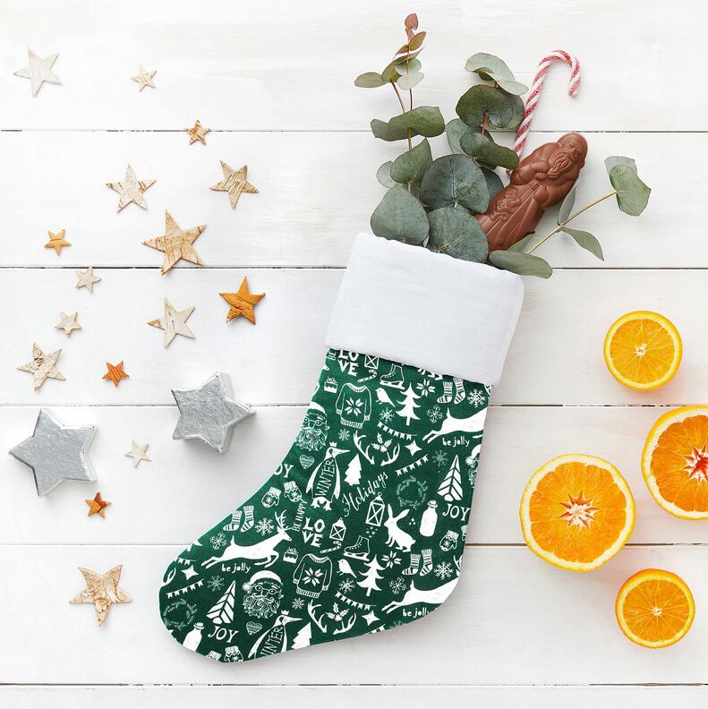 Tecido de algodão Cretone Boas festas – pinheiro azul/branco,  image number 5