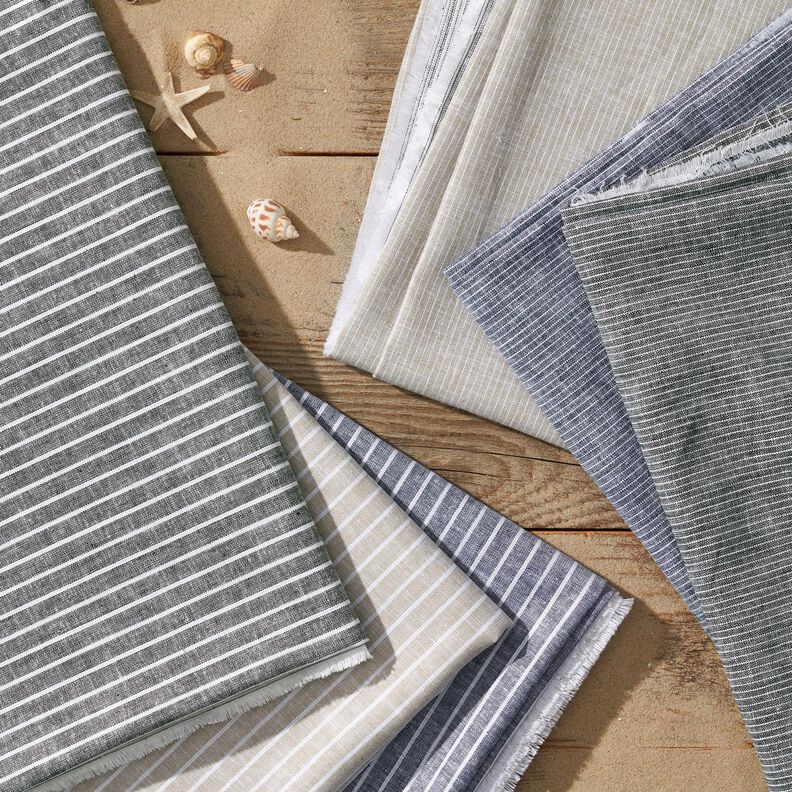 Mistura de linho e algodão Riscas largas – preto/branco,  image number 5