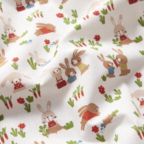 Popelina de algodão Coelhinhos no jardim – branco, 