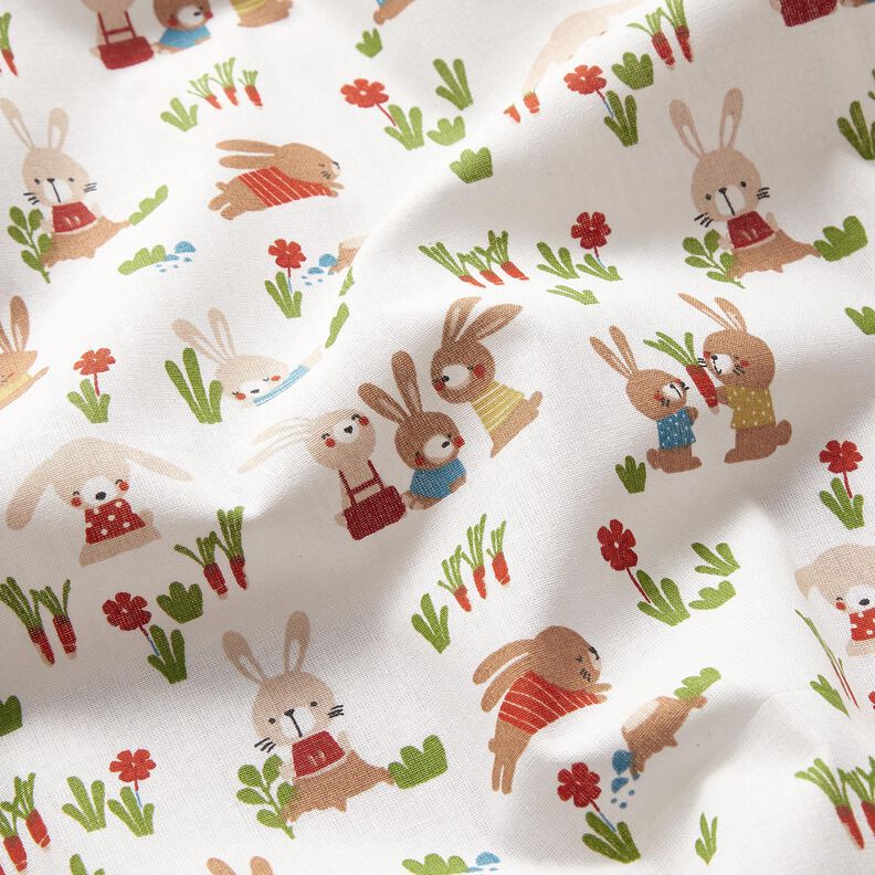 Popelina de algodão Coelhinhos no jardim – branco,  image number 2