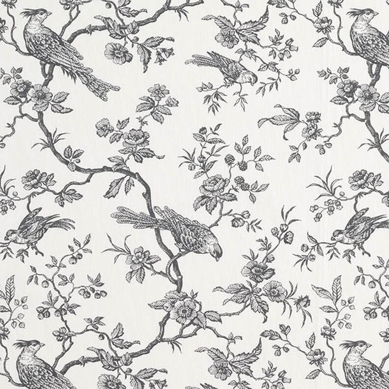 Tecido de algodão Cretone Pássaros – cinza ardósia/branco sujo,  image number 1
