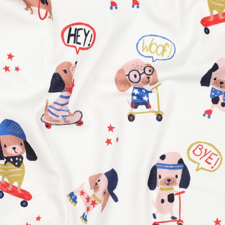Jersey de algod&atilde;o C&atilde;o a andar de skate Impress&atilde;o Digital | Poppy Fabrics &ndash; marfim/ouro ros&eacute;,  image number 2
