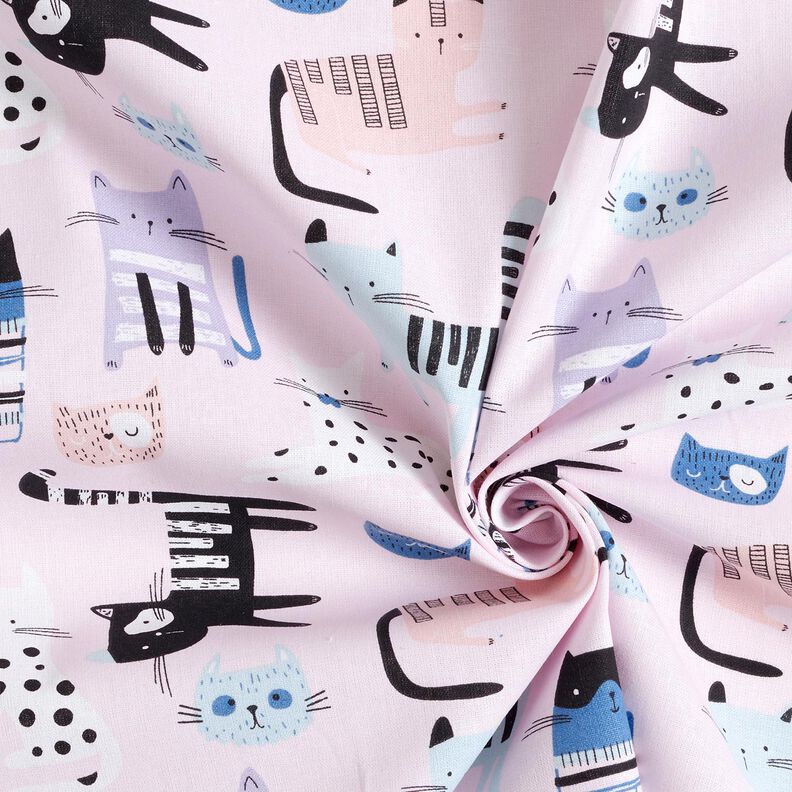 Tecido de algodão Cretone Gatos abstratos – rosa-claro/branco,  image number 3