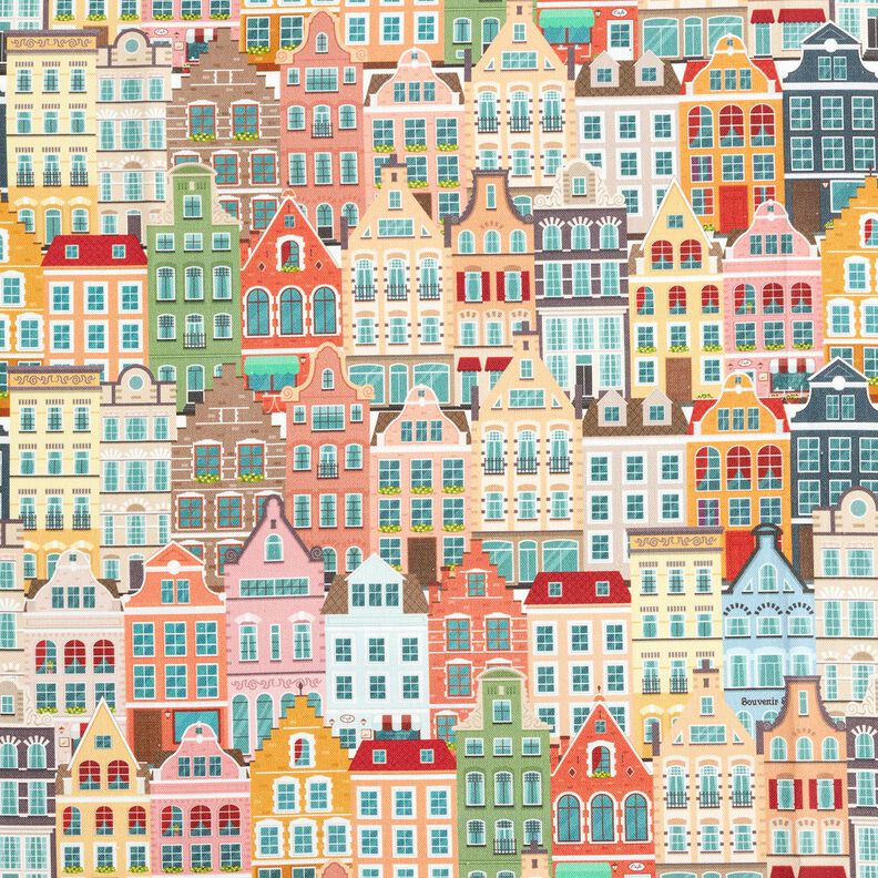 Tecido para decoração Meio linho Panamá Casas de cidade – marfim/taupe,  image number 1