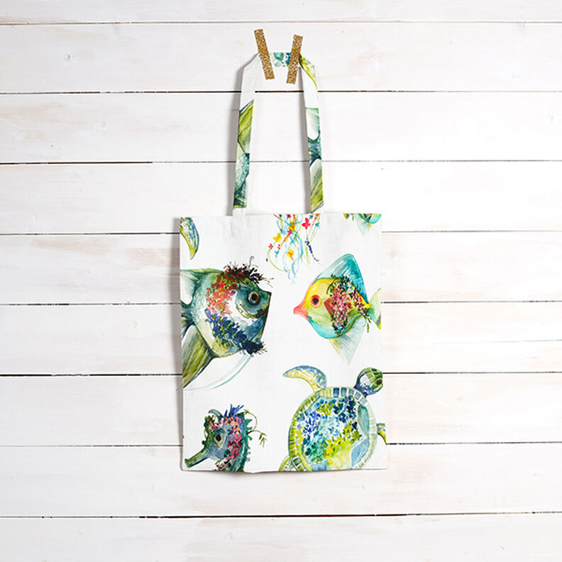 Tecido para decoração Meio linho Panamá Animais marinhos – verde,  image number 7