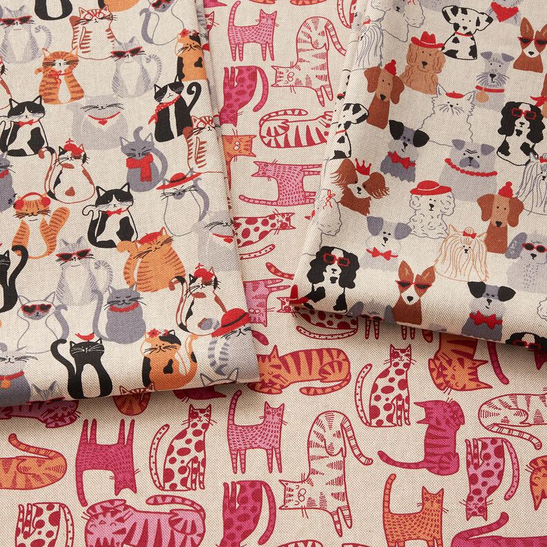 Tecido para decora&ccedil;&atilde;o Meio linho Panam&aacute; C&atilde;es elegantes &ndash; natural/cinzento,  image number 5