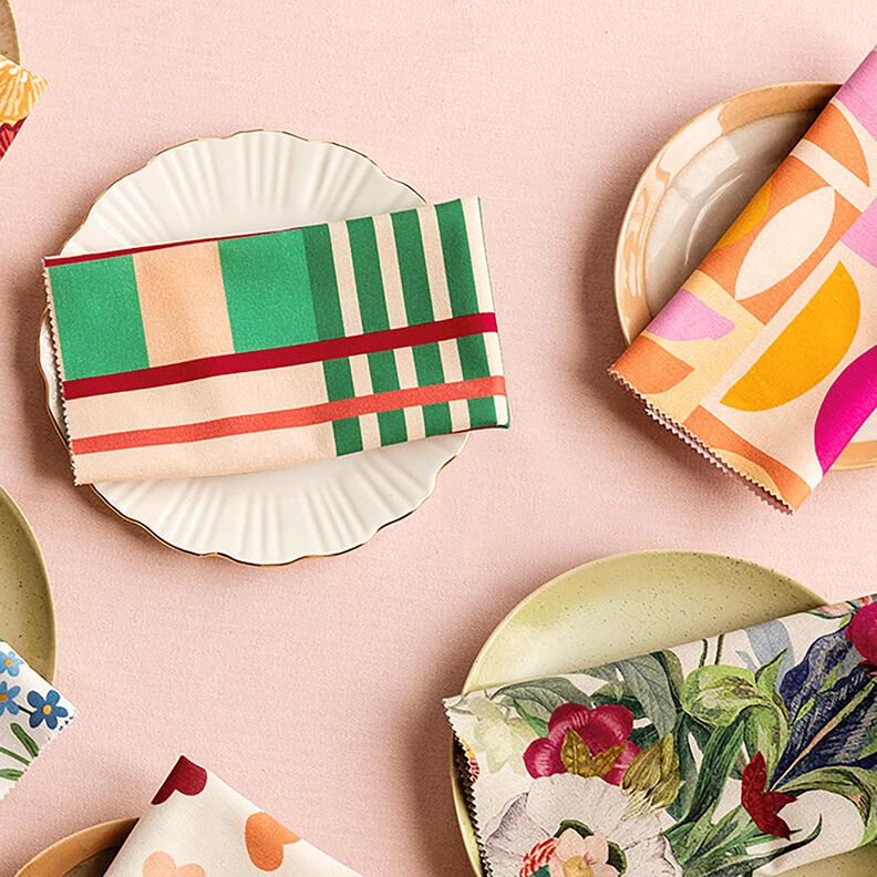 Tecido para decoração Meio linho Panamá Formas modernas – verde zimbro/vermelho escuro,  image number 7