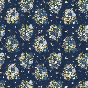 Popelina de algodão Bio Bouquet de flores – azul-marinho, 