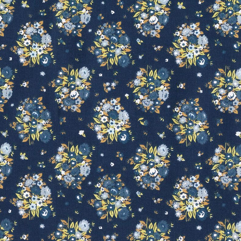 Popelina de algodão Bio Bouquet de flores – azul-marinho,  image number 1