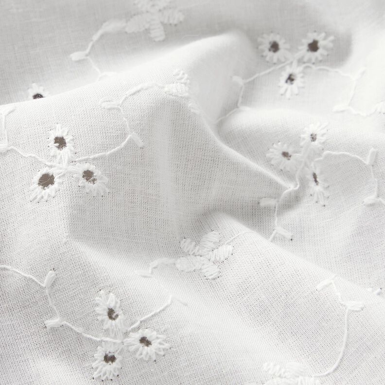Tecido de algodão Bordado inglês Flores com gavinha – branco,  image number 2