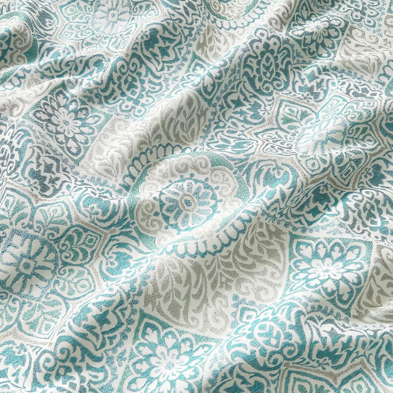 Tecido para decoração Jacquard Azulejos elegantes – azul petróleo claro/bege claro,  image number 2