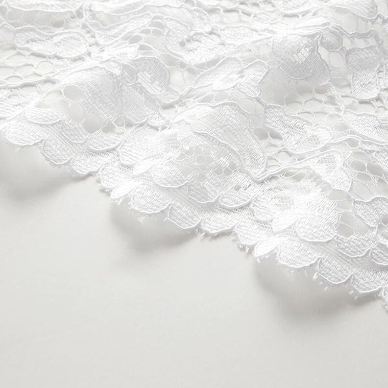 Tecido de renda às flores com rebordo arredondado em ambos os lados – branco,  image number 6
