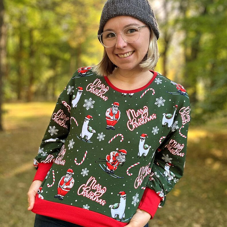 French Terry Sweat de verão Pai Natal e lama | Glitzerpüppi – verde pinheiro/cor de malagueta,  image number 5