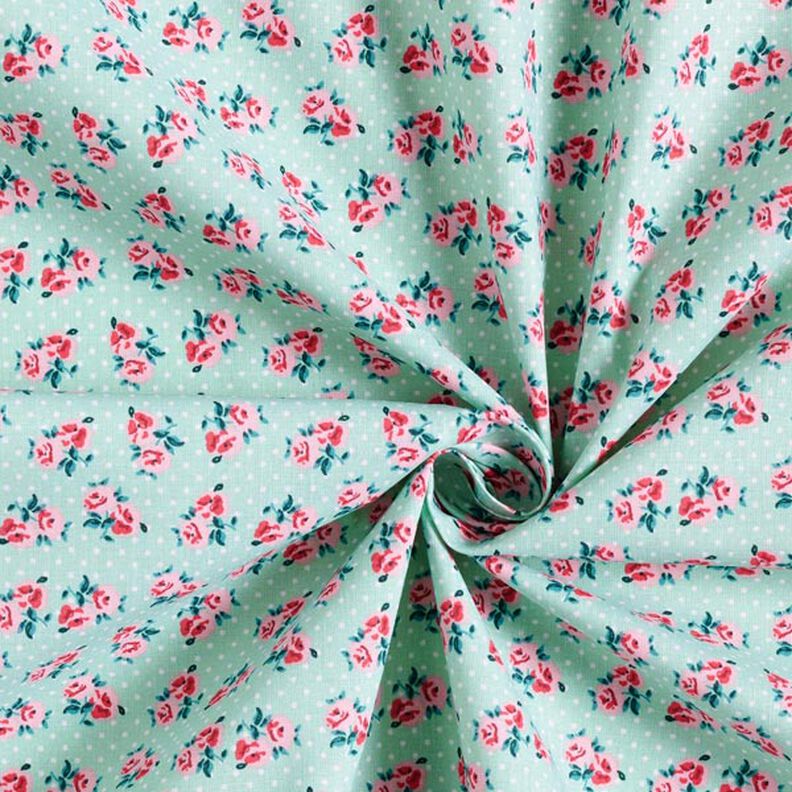 Tecido de algodão Cretone Rosas pequenas – verde-menta,  image number 4