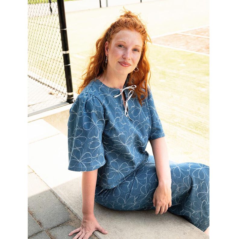 Ganga Jacquard Flores | Poppy Fabrics – azul ganga,  image number 6