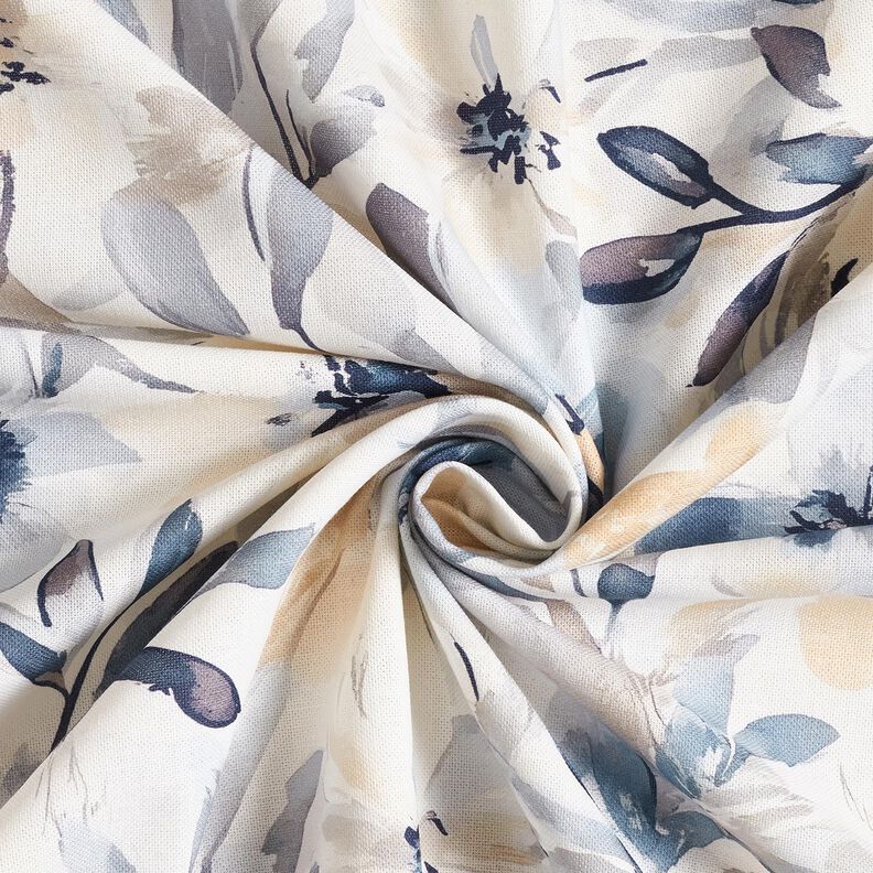 Tecido para decoração Meio linho Panamá Flores grandes – amêndoa/azul,  image number 3