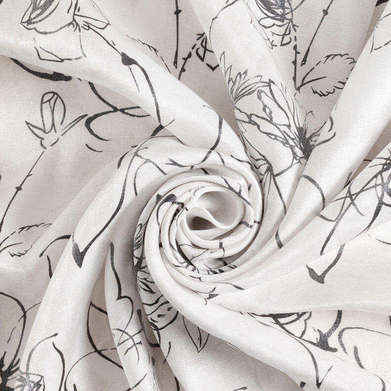 Mistura de viscose Brilho metálico Desenho floral – branco/preto,  image number 4