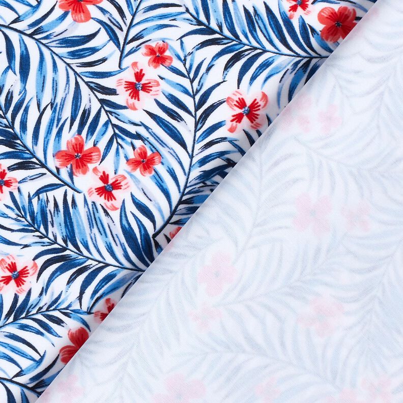 Tecido para fatos de banho Flores e folhas de palmeira – branco/índigo,  image number 4