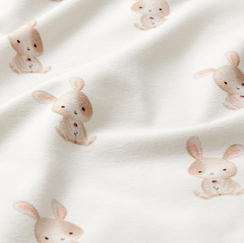 GOTS Jersey de algodão Coelho e flor Impressão Digital – marfim,  image number 2