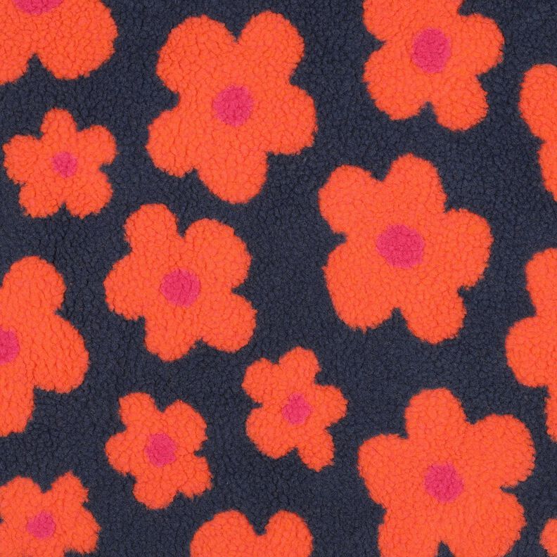 Tecido de pelúcia Teddy Flores | Poppy Fabrics – azul-marinho/laranja,  image number 1