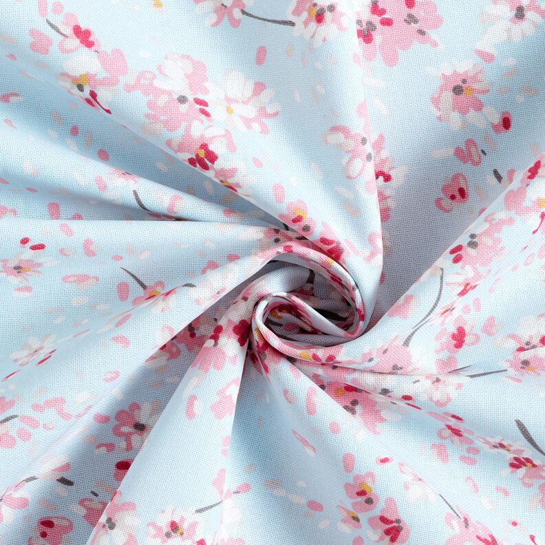 Tecido para decoração Meio linho Panamá Ramos de flor de cerejeira – azul claro/rosa,  image number 3