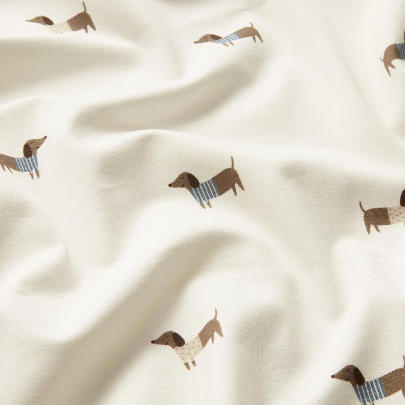 Jersey de algodão Cães salsicha felizes – marfim,  image number 2