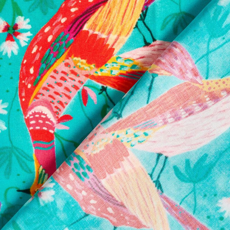 Moda de praia Tecido de viscose Pavões e flores – azul marinho/rosa intenso,  image number 4