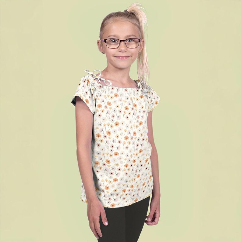 GOTS Jersey de algodão Prado de flores Impressão Digital – bege,  image number 7