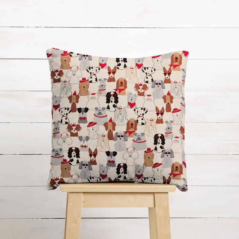 Tecido para decora&ccedil;&atilde;o Meio linho Panam&aacute; C&atilde;es elegantes &ndash; natural/cinzento,  image number 9