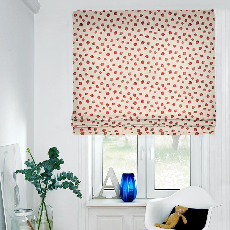 Tecido para decora&ccedil;&atilde;o Meio linho Panam&aacute; Morangos pequenos &ndash; vermelho/natural,  image number 7