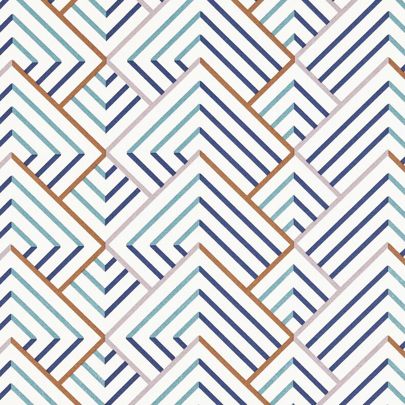 Tecido para decoração Meio linho Panamá Losagos modernos – branco/azul,  image number 1