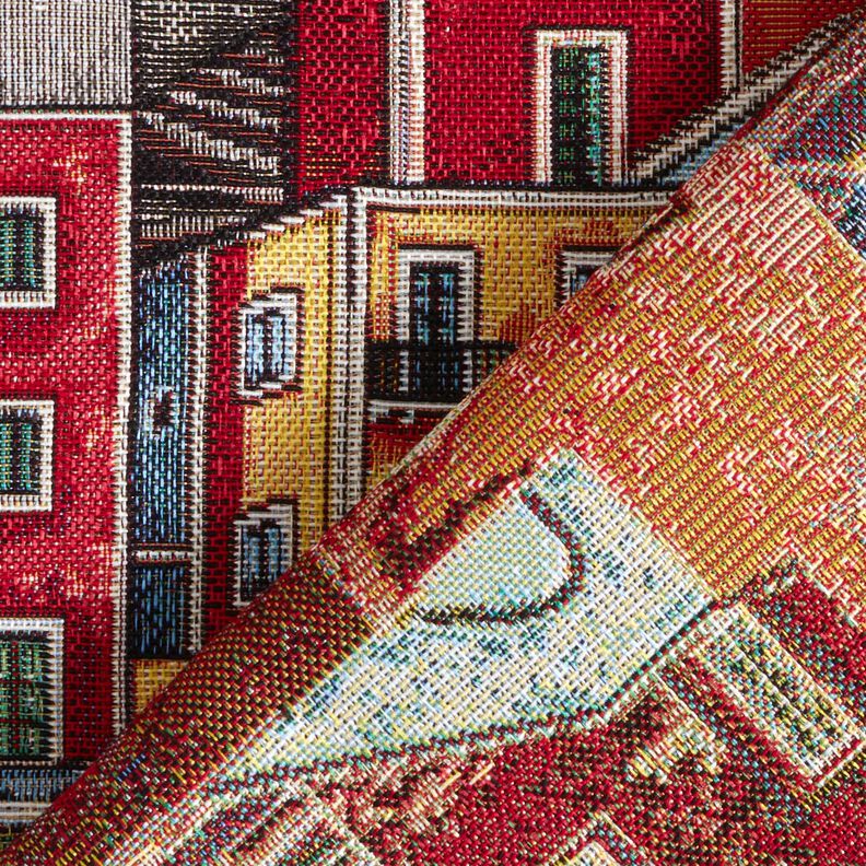 Tecido para decoração Gobelina Pequena cidade colorida – carmin/azul,  image number 4