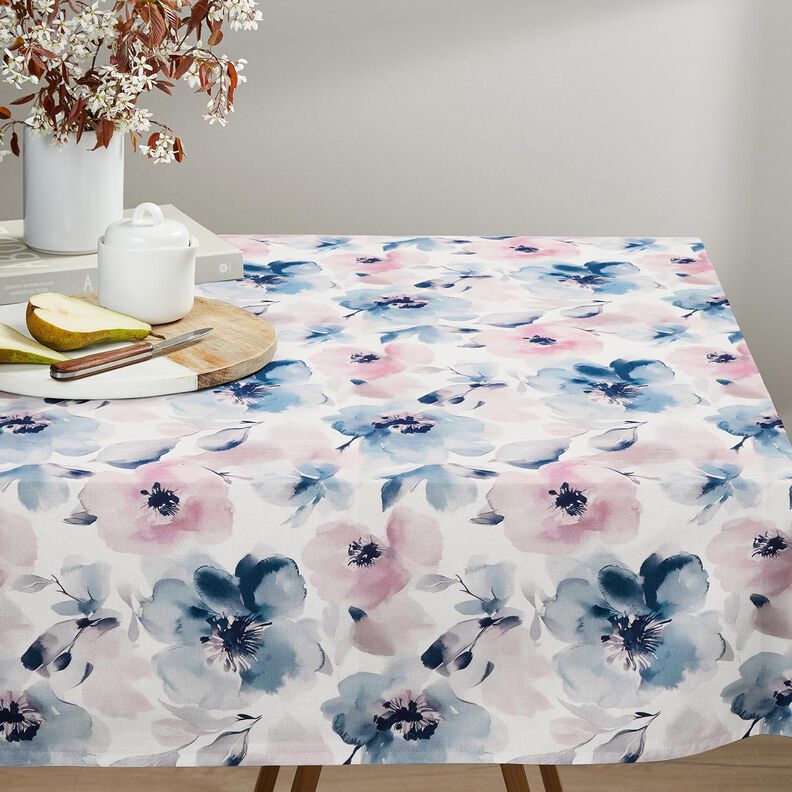 Tecido para decoração Meio linho Panamá Flores em aguarela grandes – branco/púrpura média,  image number 8