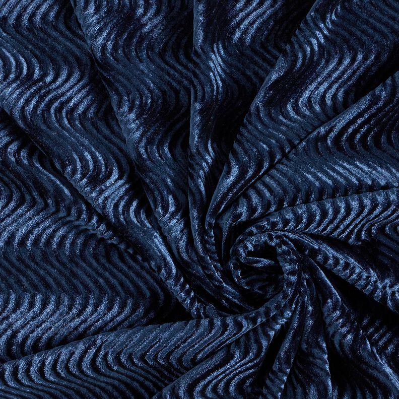 Veludo Stretch Ondas em relevo – azul-marinho,  image number 3