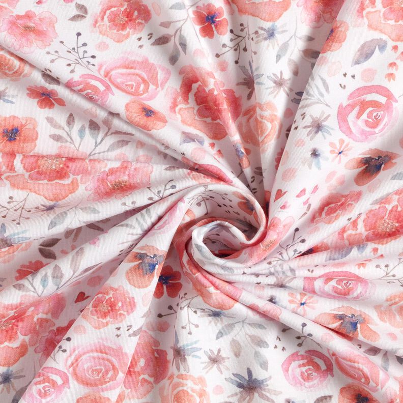 Jersey de algodão Rosas em aguarela – branco/rosa,  image number 3